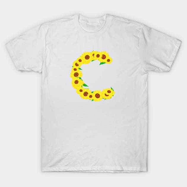 Sunflowers Initial Letter C (White Background) T-Shirt by Art By LM Designs 